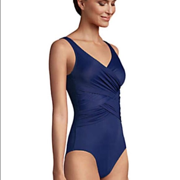 Land’s End Plus regular size Slenderize V neck one piece swimsuit various - Picture 4 of 5